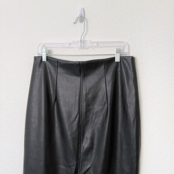 [Zara] Black Faux Leather Front Slit Pencil Midi Skirt NWT Edgy Classic Chic XL - Picture 4 of 12